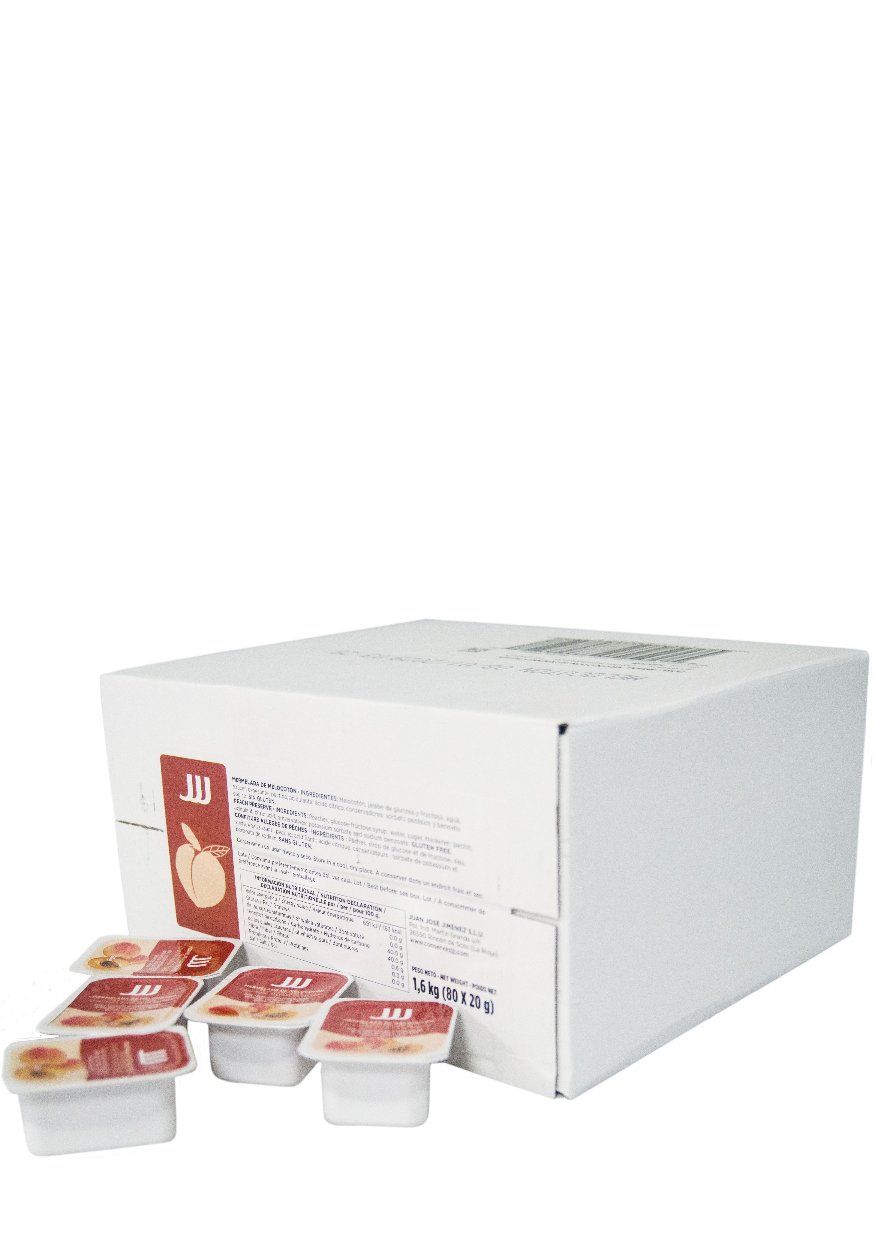CAJA MERMELADA MELOCOTON Y MONODOSIS